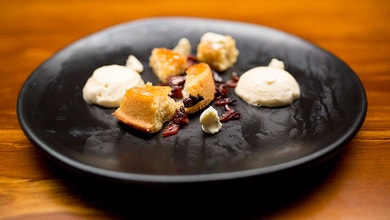 Lemon Syrup Cake with Honey Semifreddo