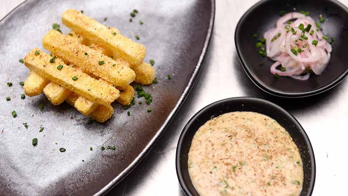 Polenta Crusted Chips with a Porcini Mayo