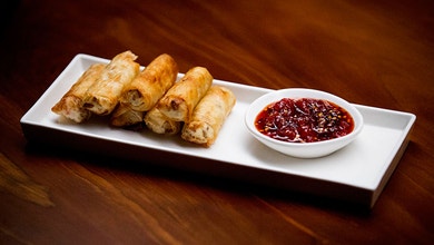 Pork and Ricotta Spring Rolls with Tomato Chilli Jam