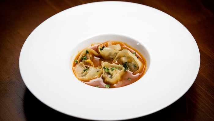 Pork and Corn Dumplings with Miso Caramel Broth