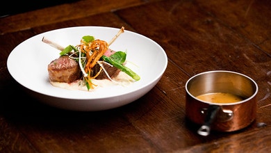 Lamb Cutlets with Smoked Parsnip Puree, Asparagus and Enoki