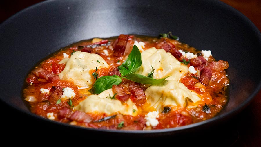 Ricotta and Pork Ravioli with Tomato Sauce