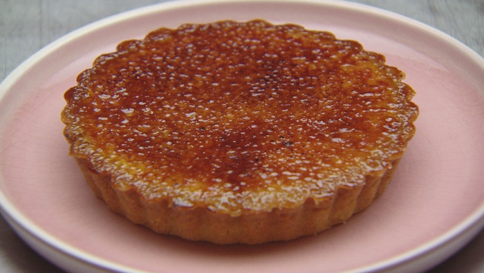 Spiced Orange Brulee Tart with Pistachio and Orange Pate Sablee
