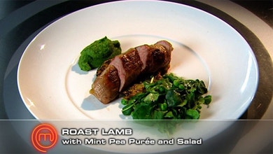 Roast Lamb with Mint Pea Puree and Salad