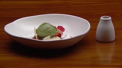 Basil Sorbet with Pink Peppercorn Meringue