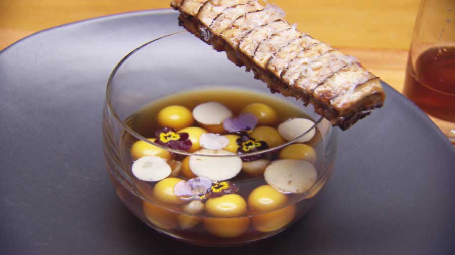 Liquid Gnocchi with Mushroom Consomme