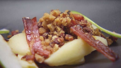 Apple and Bacon Crumble with Maple Semi Freddo and Pecans