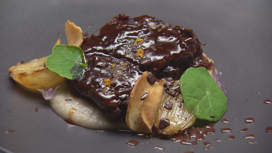 Glazed Beef Cheeks with Jerusalem Artichokes