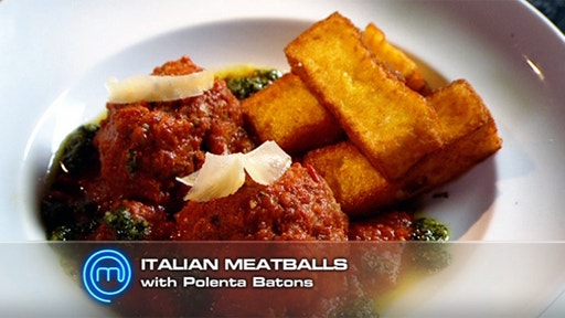 Italian Meatballs in Tomato Sauce with Polenta Batons
