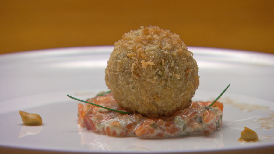 Scotch Quail Eggs with Salmon Tartare Network Ten