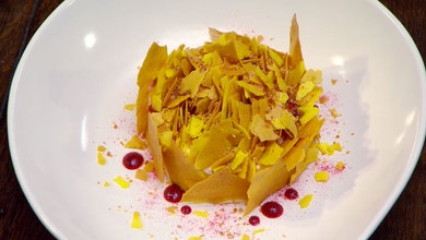 Lemon Verbena Mousse with Saffron Flakes