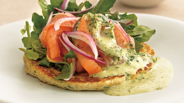 Corn Fritters With Smoked Salmon And Coriander Dressing Network Ten