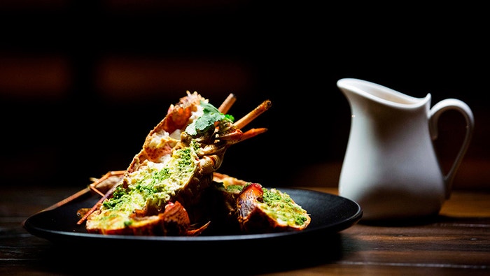 Grilled Lobster and Asian Chicken Broth with Coriander Sambal