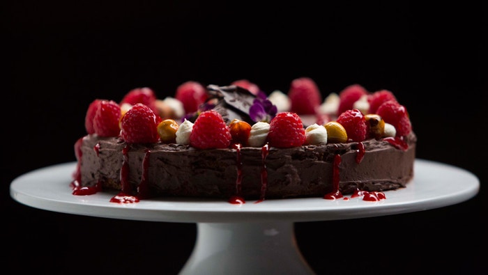 Chocolate Sponge Cake with Raspberry Jam and Whipped Ganache