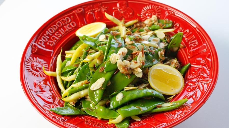 Steam Greens with Flaked Almonds