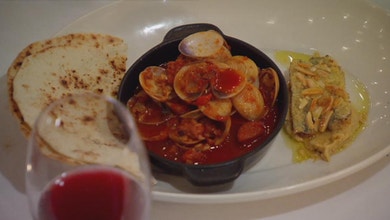 Pipis and Chorizo in Spanish Broth