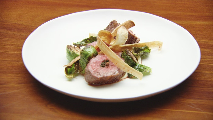 Fillet of Lamb, Leek and Parsnip Puree, Charred Brussels Sprouts