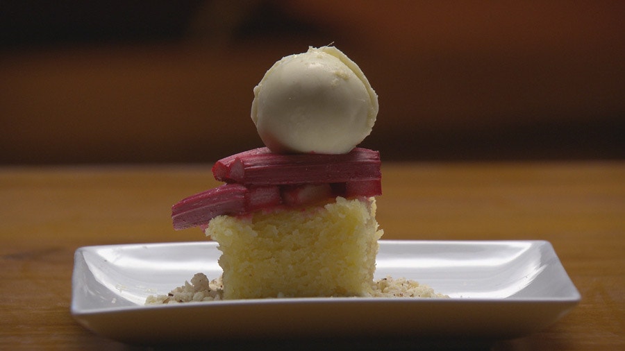 Lemon Cake with Rhubarb and Guava Ball