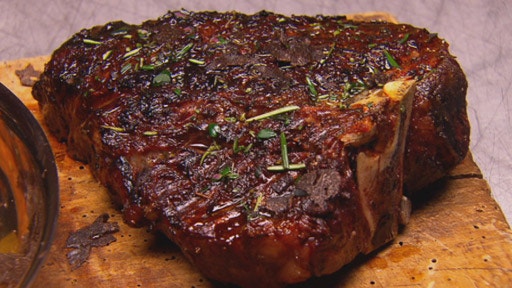 Bistecca with Roasted Tubers and Brown Onion Puree