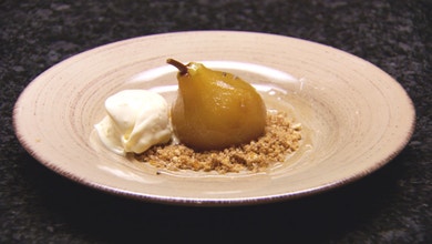 Coffee Poached Pear and Ice-Cream