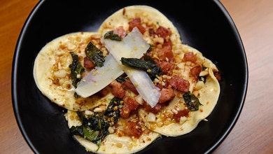 Pumpkin and Goats Cheese Ravioli with Spec and Sage Sauce