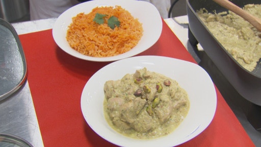 Chicken and Pistachio Korma Served with Tomato Rice