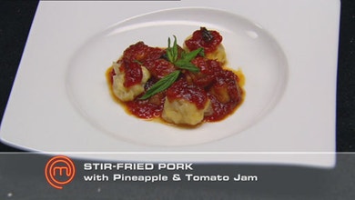 Pineapple and Tomato Jam Pork served with Egg Dumplings