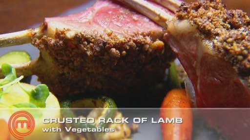 Rack of Lamb with Lemon Myrtle and Macadamia Crust Lemon Fondant Potatoes and Vegetables