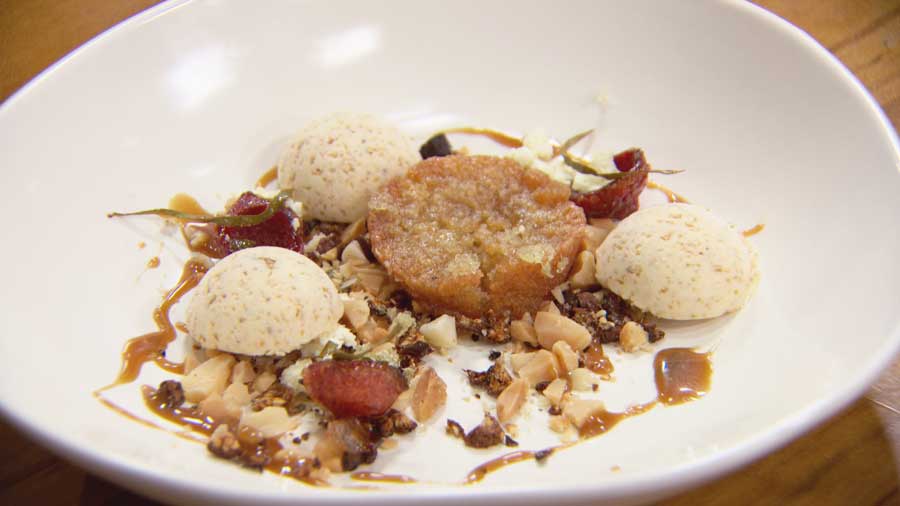 Lemon Myrtle Syrup Cake, Caramel Macadamia Parfait, Australian Fruit Granola