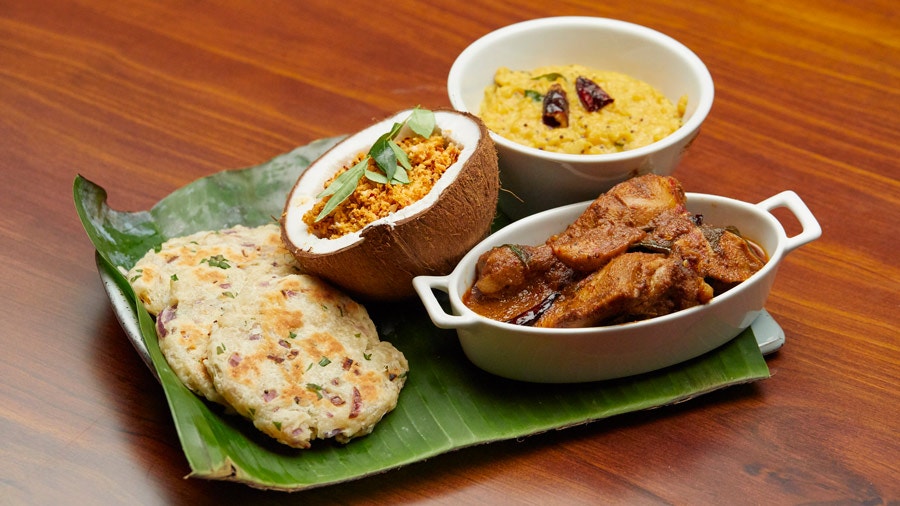 Chicken Curry with Daal, Coconut Sambal and Coconut Roti
