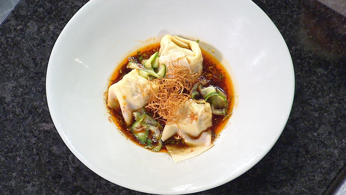 Pork and Prawn Wontons with Spicy Szechuan Oil