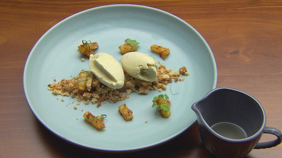 Lemongrass Ice Cream on Smashed Coconut Shortbread