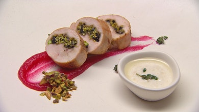 Chicken Roulade with Pineapple Jam and Pistachio Crumbs