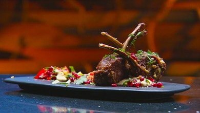 Dukkah Lamb Cutlets with Eggplant Dip and Salad