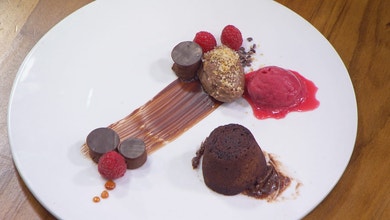 Chocolate Fondant with Raspberry Vodka Sorbet
