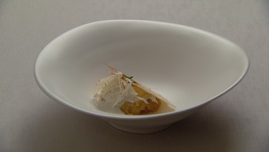 Stewed Brandy Apple with Cinnamon Ice Cream and Fresh Apple