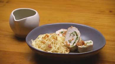 Coriander Chicken Roulade with Noodles
