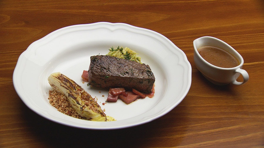 Rump Steak with Chargrilled Wombok and Grapefruit Reduction