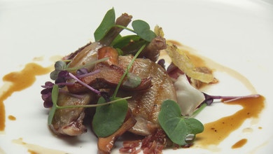 Smoke Quail with Pine Mushrooms, Chestnut and Polenta