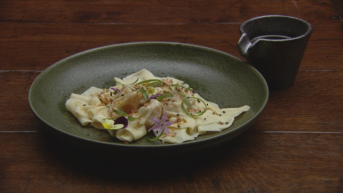 Sweet Potato Wontons with Szechuan Chilli Vinegar Sauce