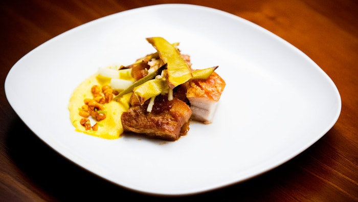 Sticky Pork, Smoked Corn and Pickled Apple