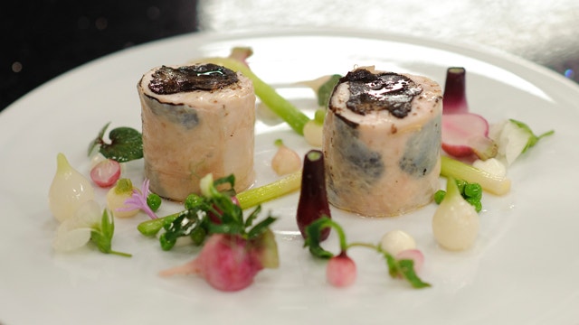 Poached Chicken with Black Truffles and Garden Vegetables