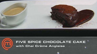 Chinese 5 Spice Flourless Chocolate Cake with Chai Creme Anglaise
