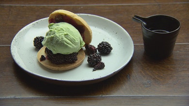 Ice Cream Sandwich with Basil, Blackberries and Beetroot