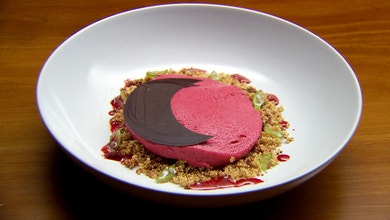 Beetroot Bavarois with Beetroot Confit and Puffed Quinoa