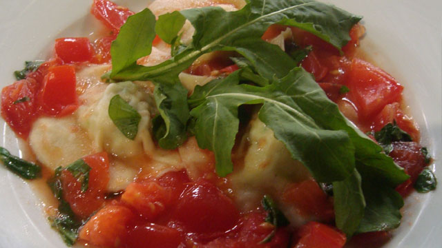 Prawn Ravioli with Rocket and Tomato Salsa
