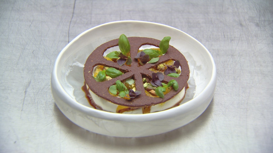 Cocoa Pistachio Pate Sablee with Orange Salad