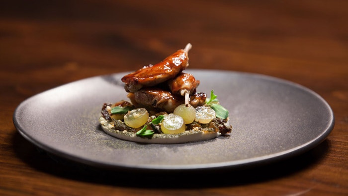 Quail, Grapes and Goats Cheese