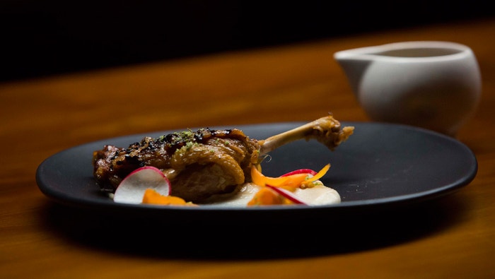 Braised Duck with Honey, Lemon and Whiskey Sauce