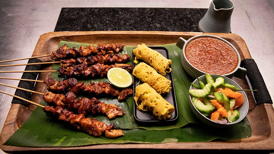 Indonesian Chicken Satay, Cucumber Pickle and Roti Jala ...